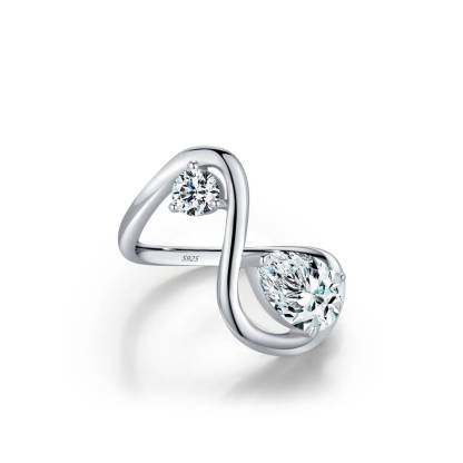 Unique Pear & Round Cut Moissanite Ring