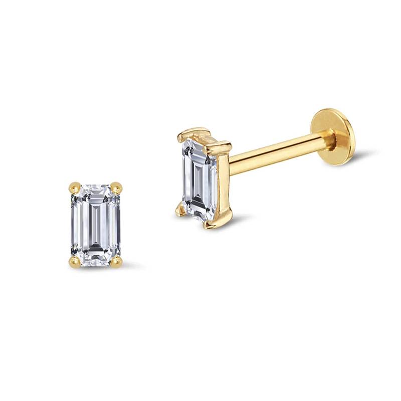 Emerald Cut Moissanite Flatback Earring