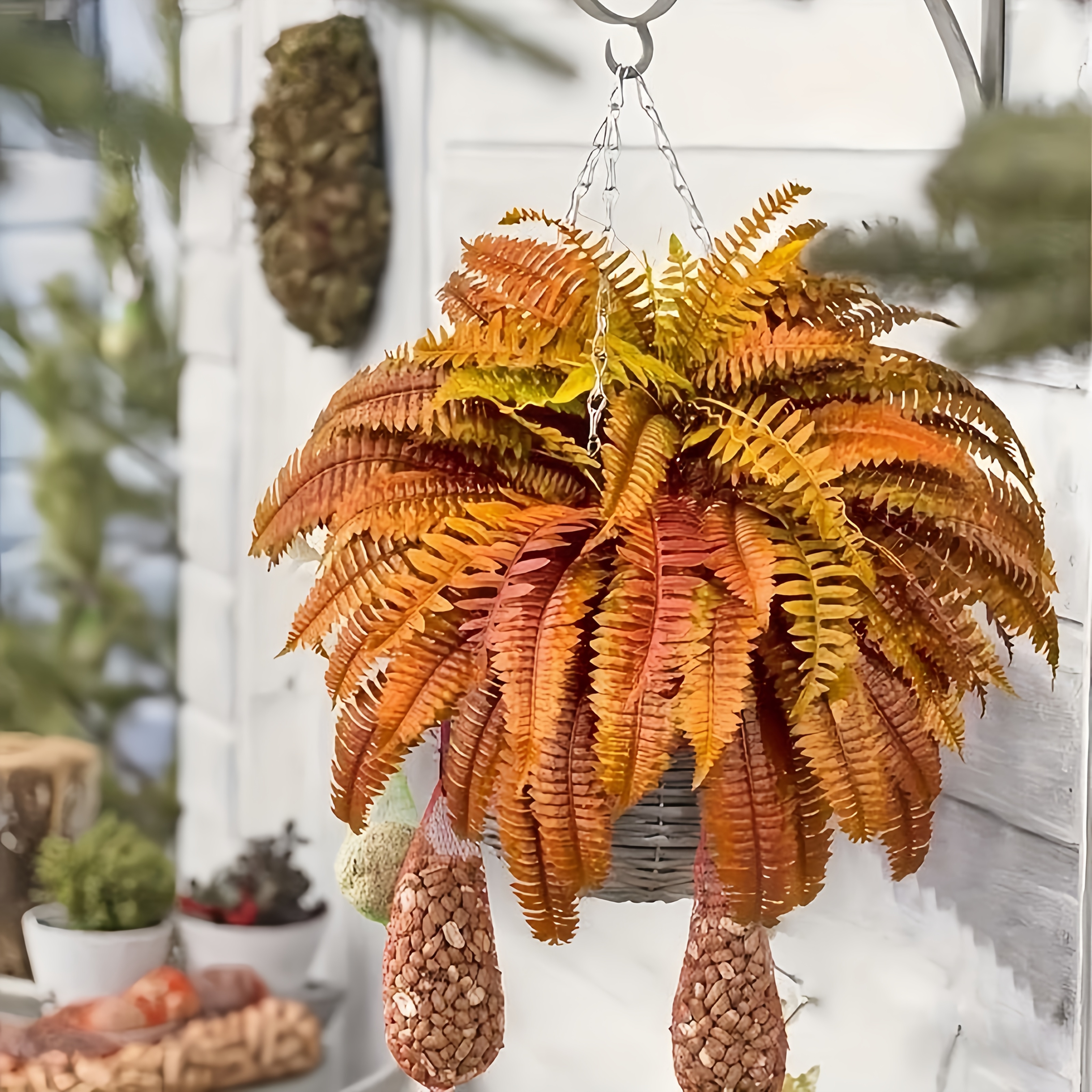 🍂$9.99 Today Only--UV Resistant Lifelike Autumn-colored Artificial Boston Fern🍁