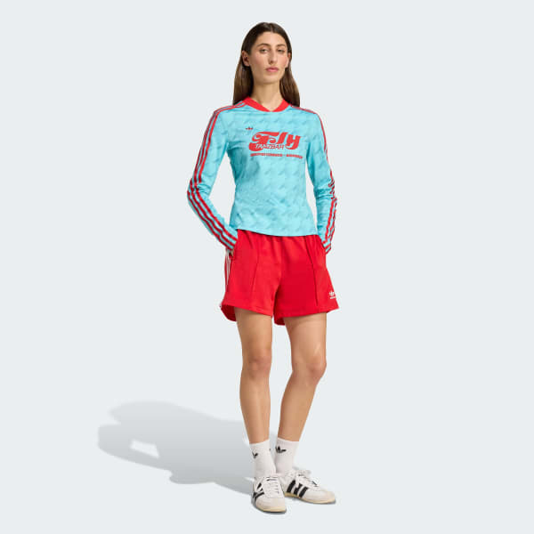 Blue Graphic Soccer Allover Print Bodycon Long Sleeve Jersey