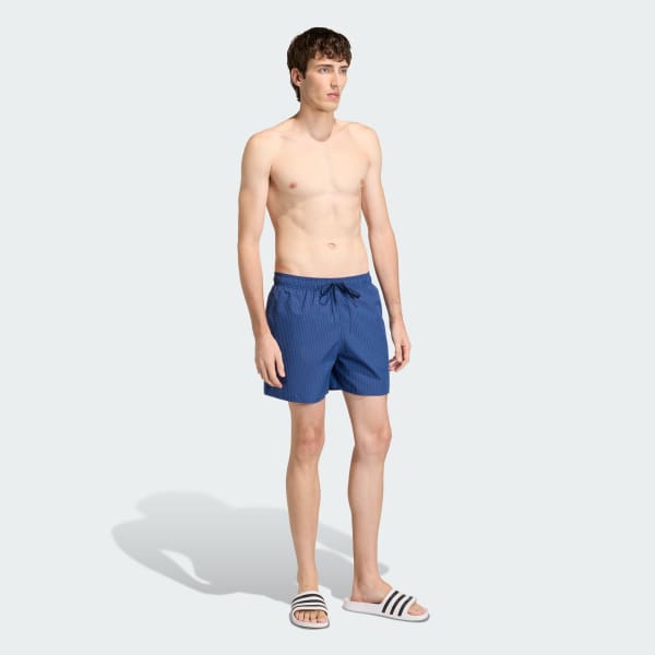 Blue Seersucker Stripy Swim Shorts 5-Inch