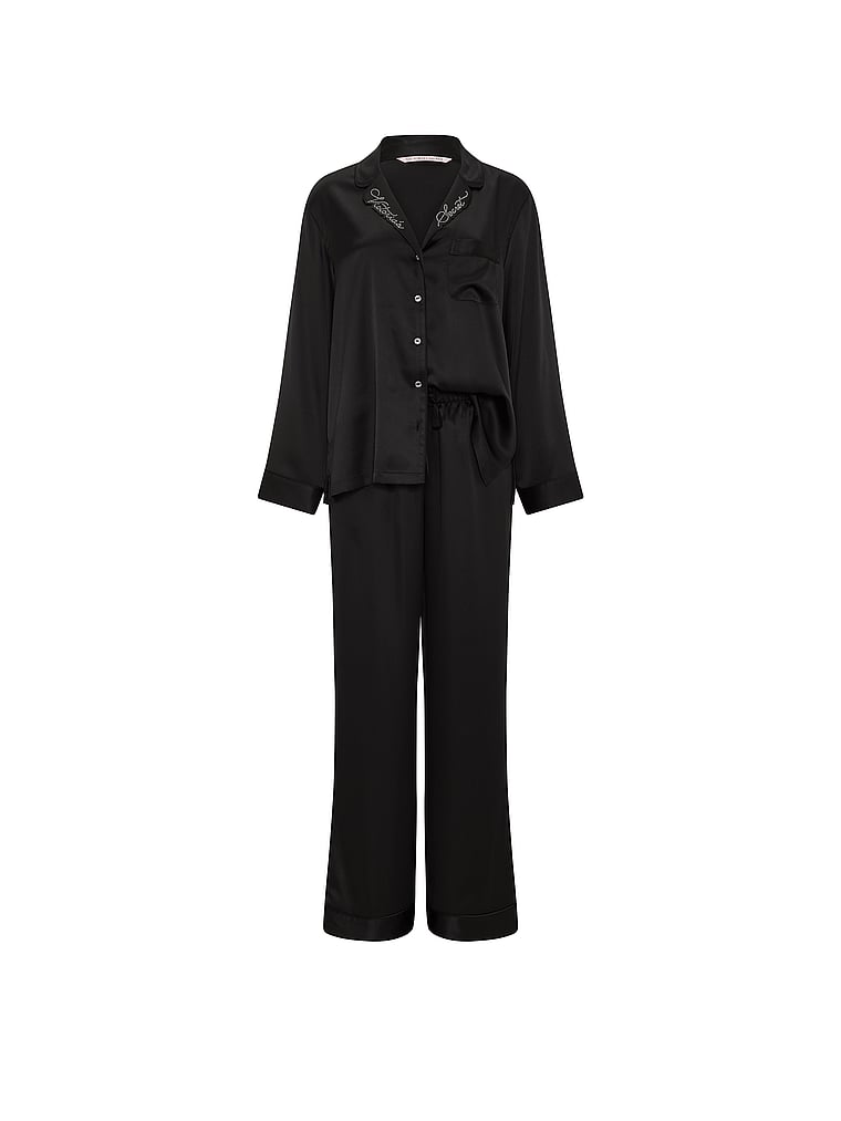 Signature Satin Long Pajama Set - Black - image 4