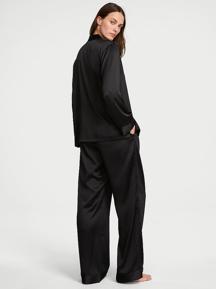 Signature Satin Long Pajama Set - Black - image 2