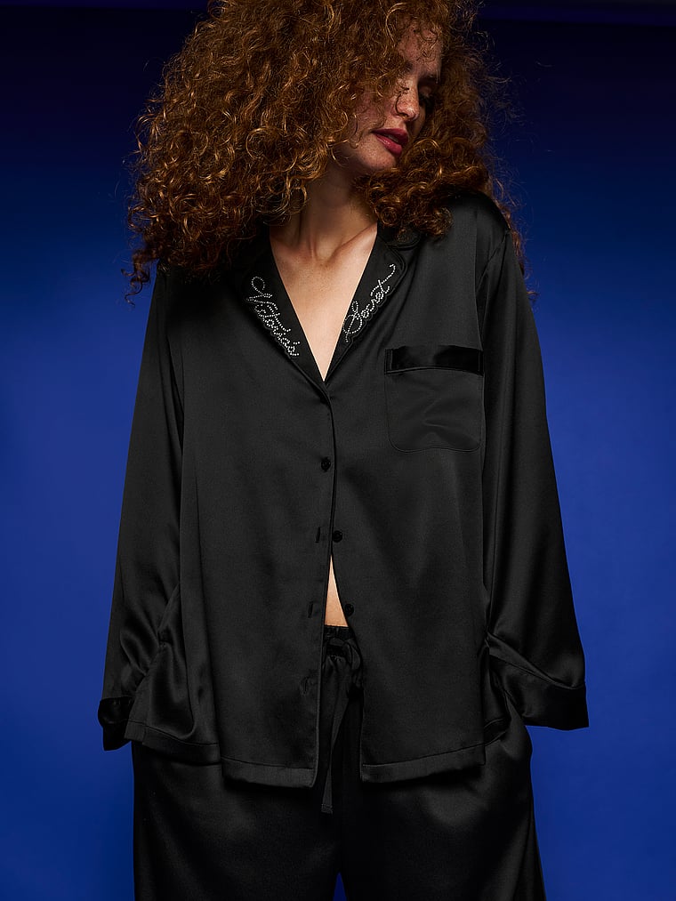Signature Satin Long Pajama Set - Black - image 3