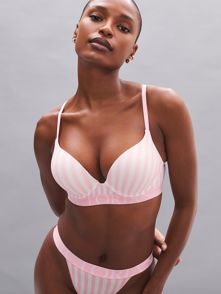 Bombshell Add-2-Cups Cotton Exploded Logo Push-Up Bra - Pretty Blossom Stripes - image 2