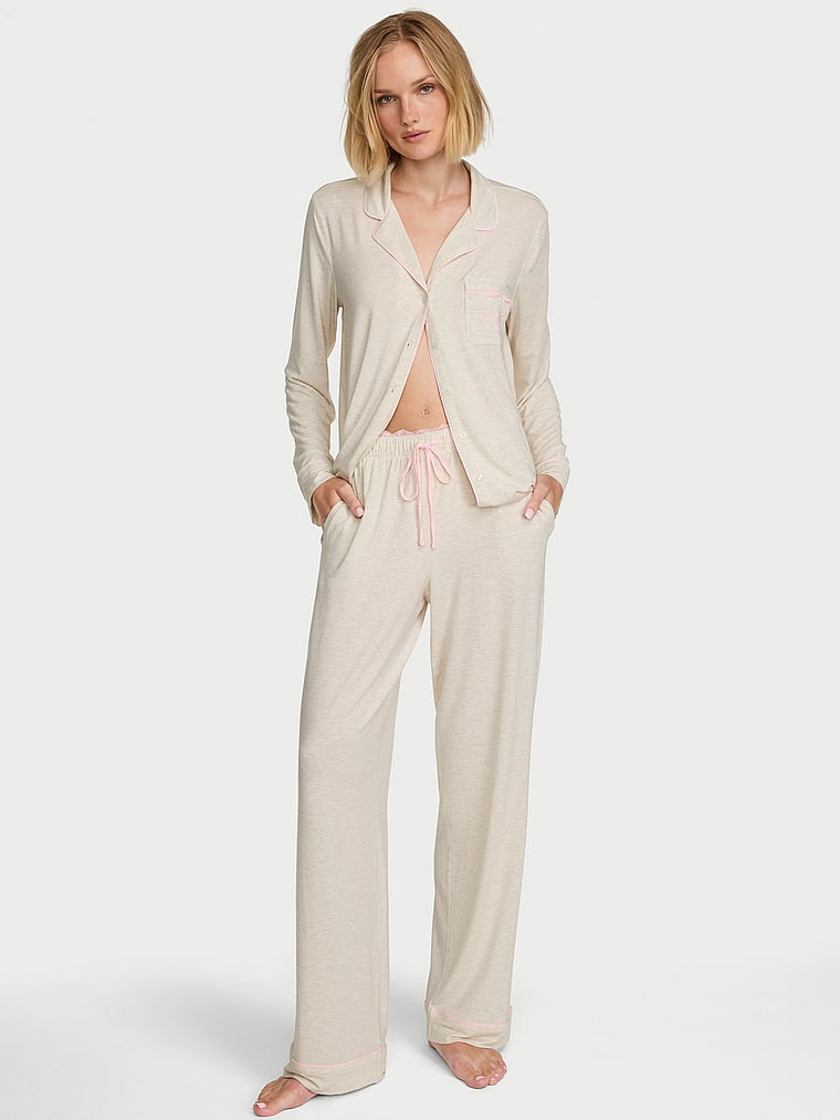 SoSoft™ Modal Long Pajama Set - Heather Natural & Angel Pink - image 1