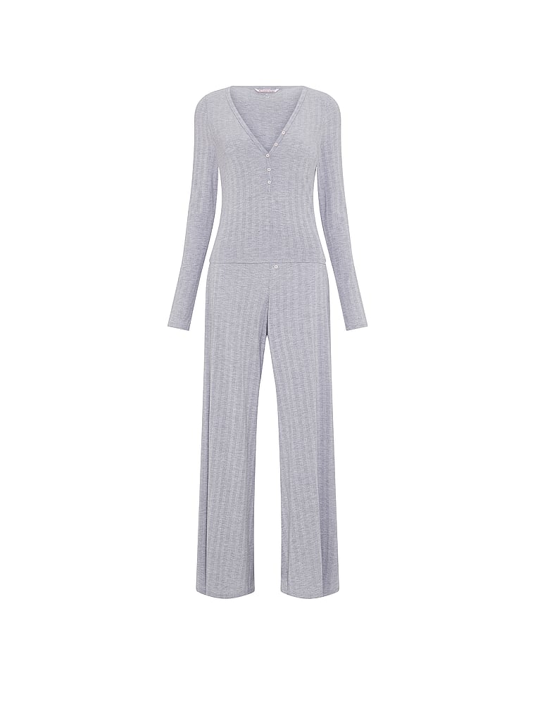 SoSoft™ Modal Ultra-Fine Henley Top & Pant Set - Medium Heather Grey - image 3