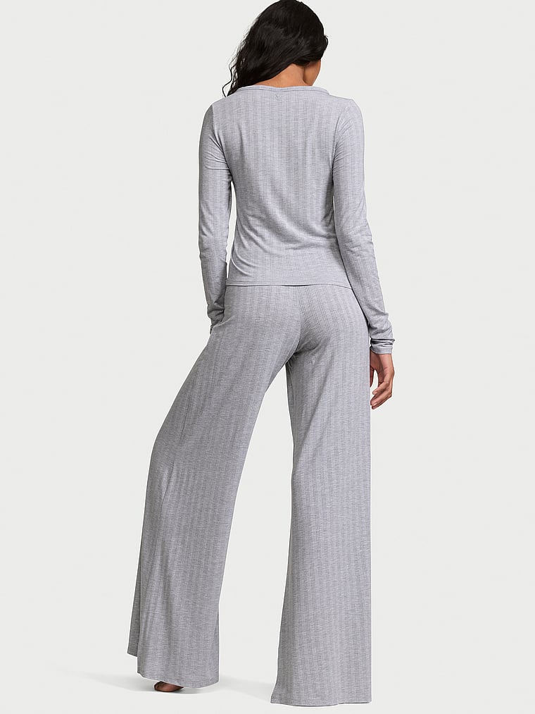 SoSoft™ Modal Ultra-Fine Henley Top & Pant Set - Medium Heather Grey - image 2
