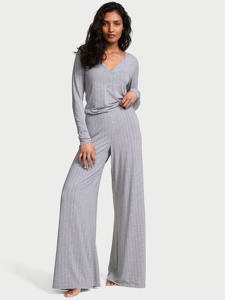 SoSoft™ Modal Ultra-Fine Henley Top & Pant Set - Medium Heather Grey - image 1