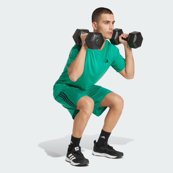 Green Train Essentials Piqué 3-Stripes Training Shorts