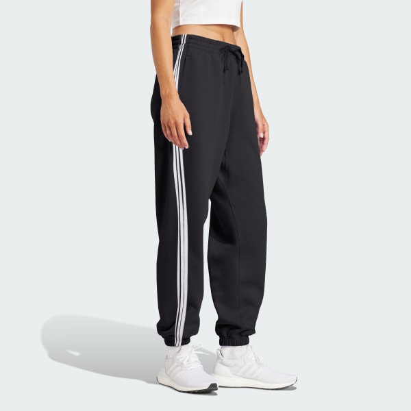 Black Essentials 3-Stripes French Terry Cuffed Pants