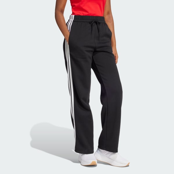Black Essentials 3-Stripes Open-Hem Fleece Pants