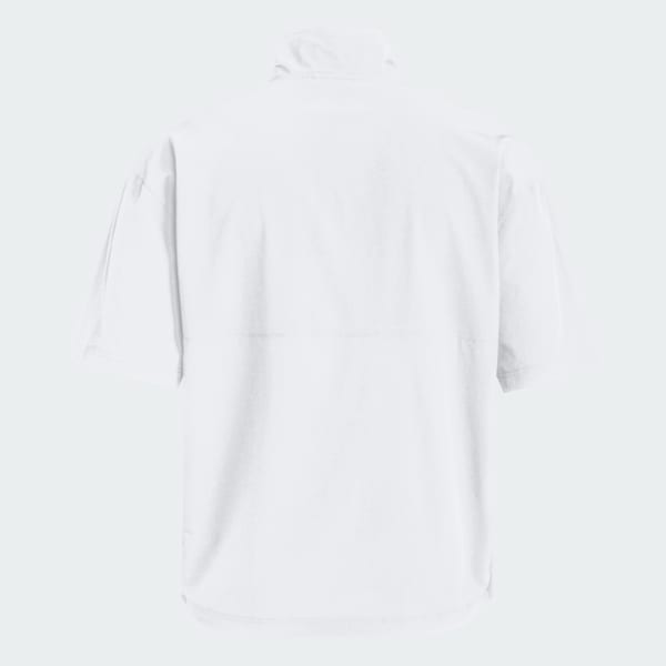 White Short Sleeve Quarter Zip Woven Jacket