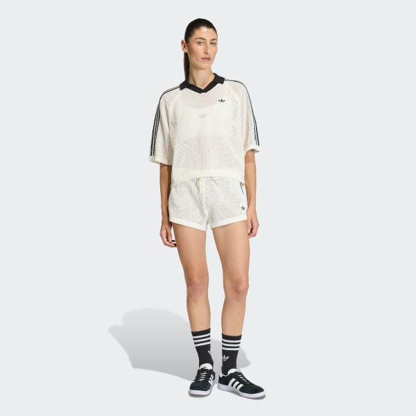 White KNITTED CROCHET POLO