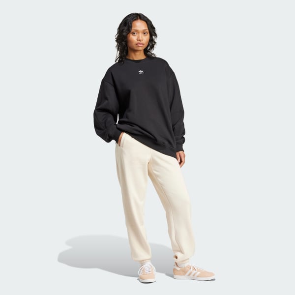Black Essentials Fleece Long Oversized Crew Sweatshirt