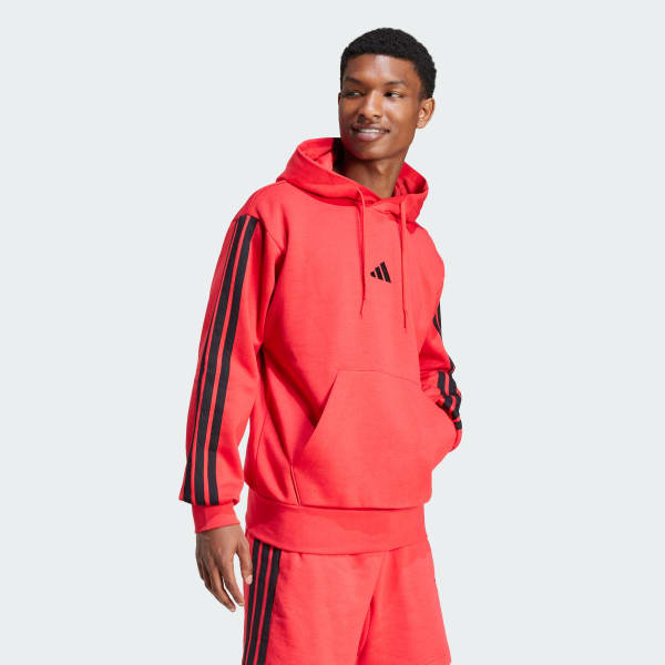 Red Essentials 3-Stripes Fleece Hoodie