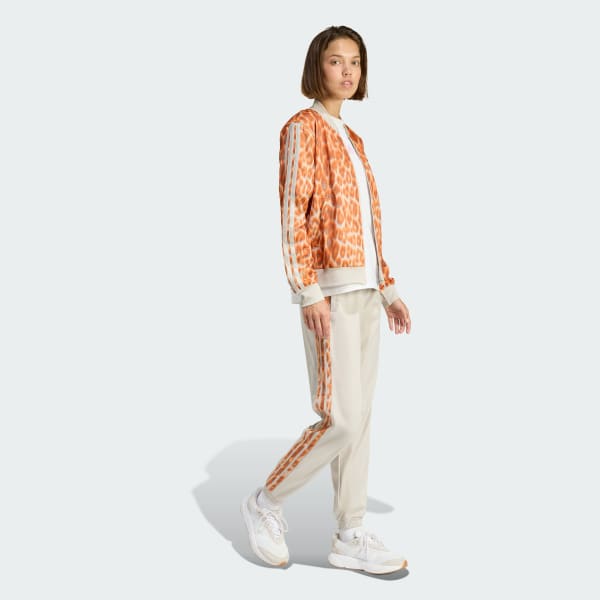 Beige Tricot 3-Stripes Trackpants with Leopard Print