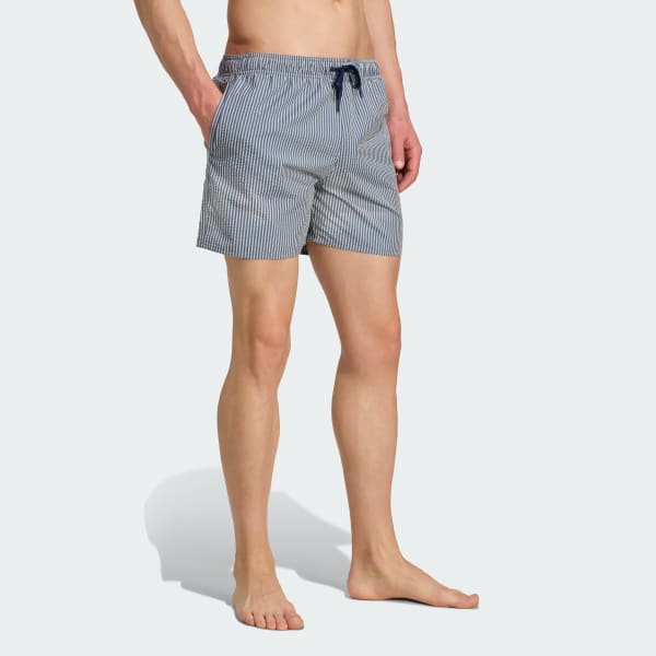 White Seersucker Stripy Swim Shorts 5-Inch