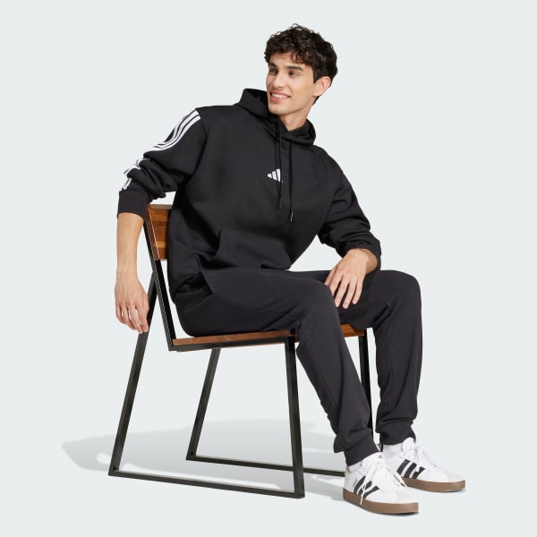 Black Essentials 3-Stripes Fleece Hoodie