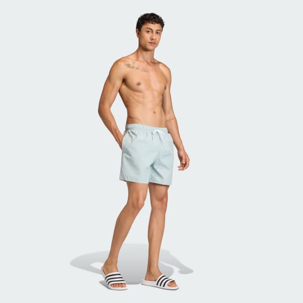 Green Seersucker Stripy Swim Shorts 5-Inch
