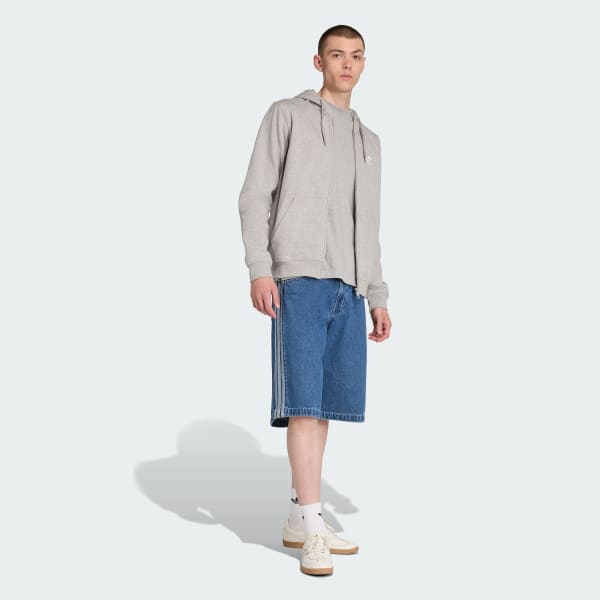 Grey Trefoil Essentials Full-Zip Hoodie