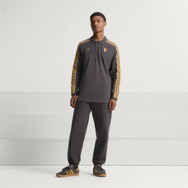 Black Manchester United Terrace Icons Long Sleeve Polo Shirt