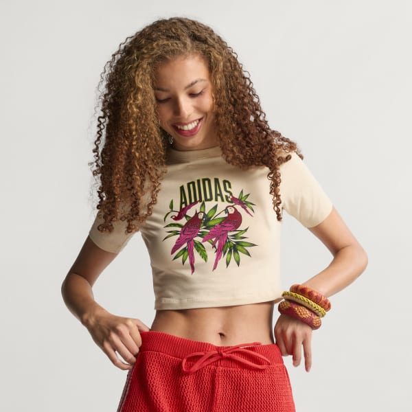Beige ADIDAS x FARM RIO GRAPHIC T-SHIRT CROPPED
