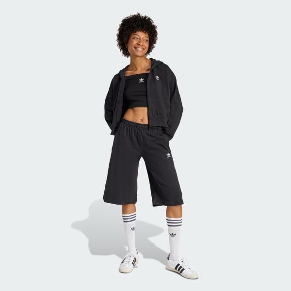 Black ESSENTIALS FRENCH TERRY CROPPED ZIP HOODIE