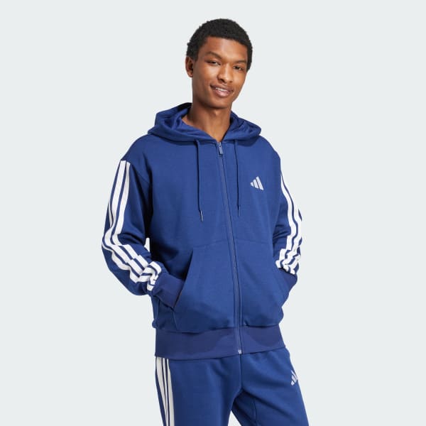 Blue Essentials 3-Stripes Fleece Hoodie