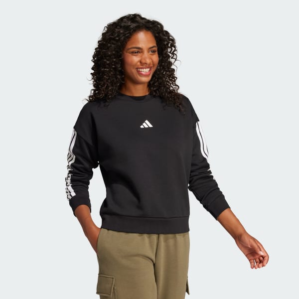 Black Essentials 3-Stripes Fleece Sweatshirt