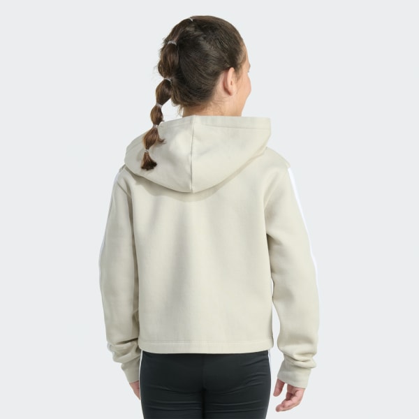 Beige Long Sleeve Full-Zip 3-Stripe Fleece Jacket