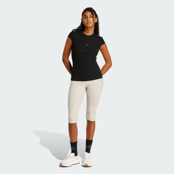 Black Seasonal Essentials Rib Cap-Sleeve Tee