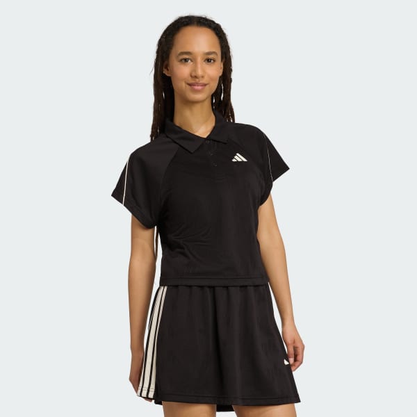 Black Stadium 3-Stripes Tennis Inspired Jacquard Polo Tee