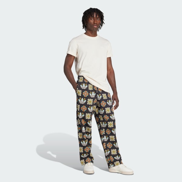 Black Tile Allover Print Loose Sweat Pants