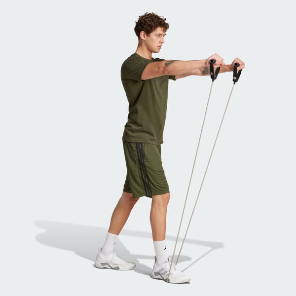 Green Train Essentials Piqué 3-Stripes Training Shorts