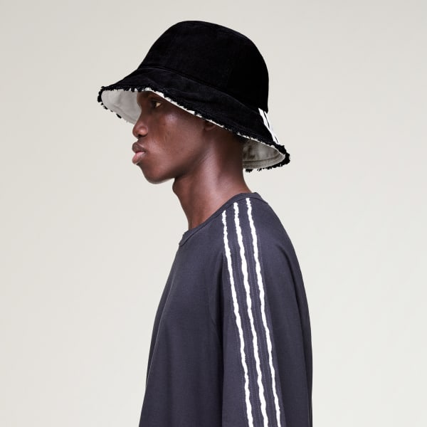 Black Y-3 STRIPES BUCKET HAT