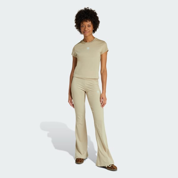 Beige Essentials Rib Flared Leggings