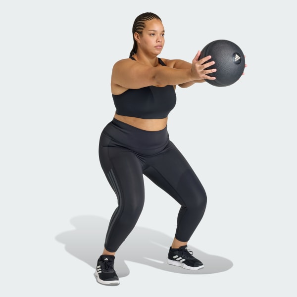 Black Optime Workout 3-Stripes Medium Support Bra (Plus Size)