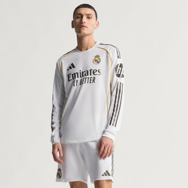 White Real Madrid 25/26 Long Sleeve Home Authentic Jersey