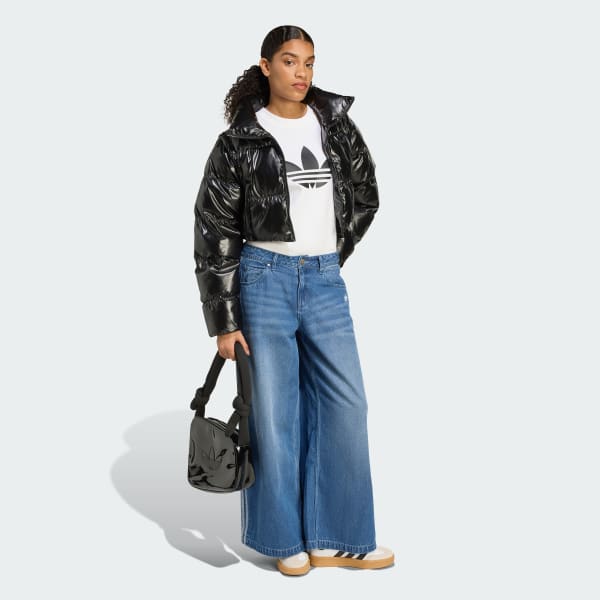 Black Essentials Glossy Two-In-One Cropped Puffer