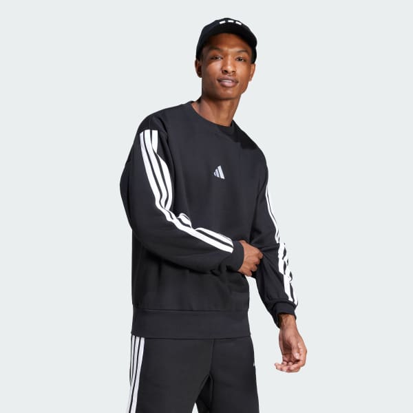 Black Essentials 3-Stripes Fleece Sweatshirt