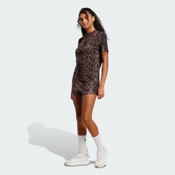 Multicolor Seasonal Essentials Leopard Print Woven Shorts with 3-Stripes