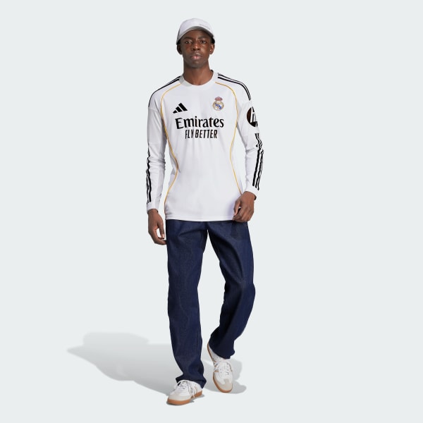White Real Madrid 25/26 Long Sleeve Home Jersey