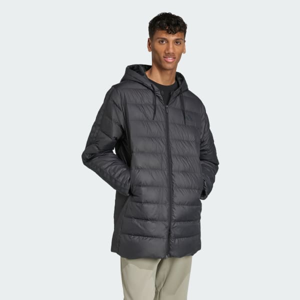 Black Essentials CLIMAWARM 3-Stripes Light Down Hooded Parka
