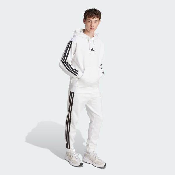 White Essentials 3-Stripes Fleece Hoodie