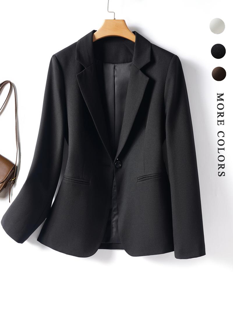 Elegant Women's Blazer Jacket, Fitted Woven Fabric, Long Sleeve Plain Design, Perfect for Office & Spring Autumn Wear, Trendy Blazer