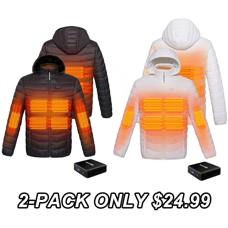 Heated Jacket Lightweight with 12V/5A Power Bank, 6 Areas Winter Coat for Men