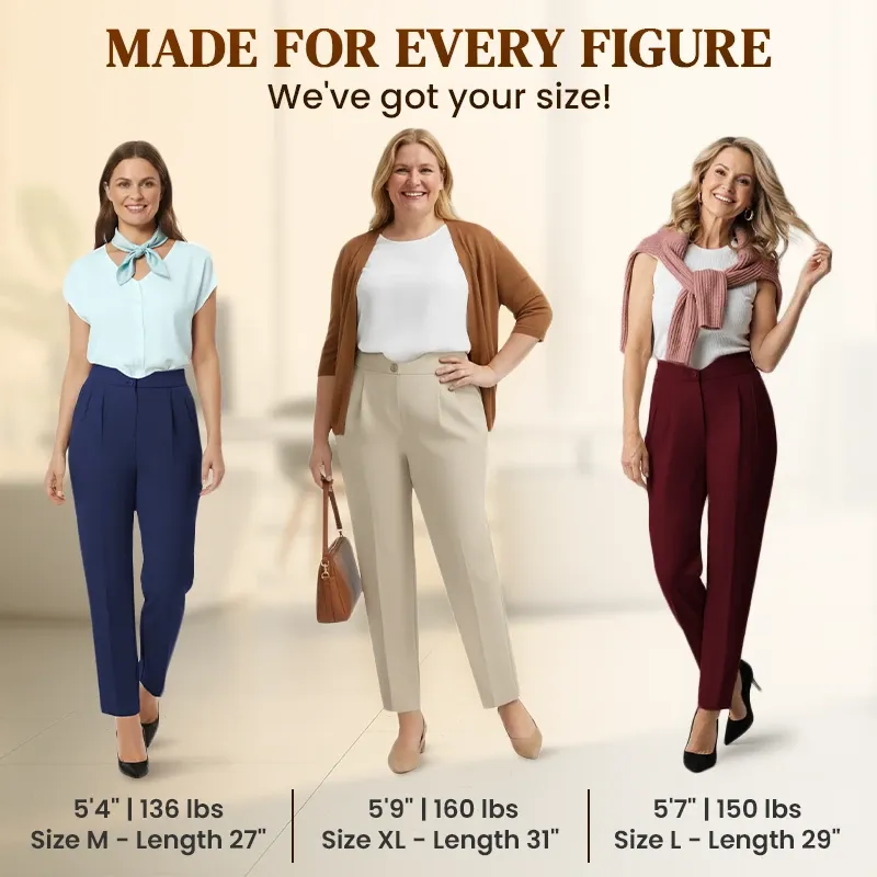 LoraGrace - Women's Soft Pleated Smart Casual Pants
