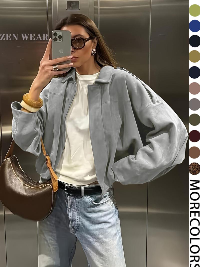New Spring Autumn Military Short Jacket, Casual Minimalist Loose Fit Women's Coat, Trendy Army Color Outerwear for Daily Wear