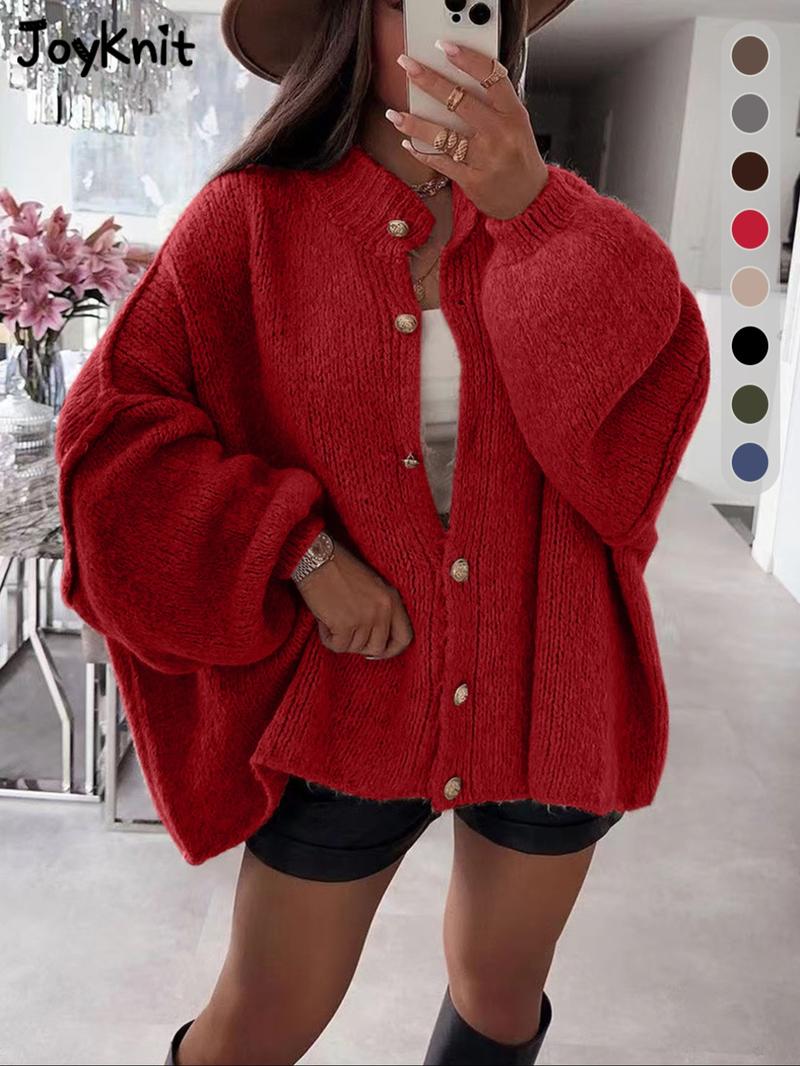 Women's Solid Color Button Cable Knit Cardigan, Casual Long Sleeve Open Front Outerwear for Fall & Winter, Women's Knit Clothing for Daily Wear